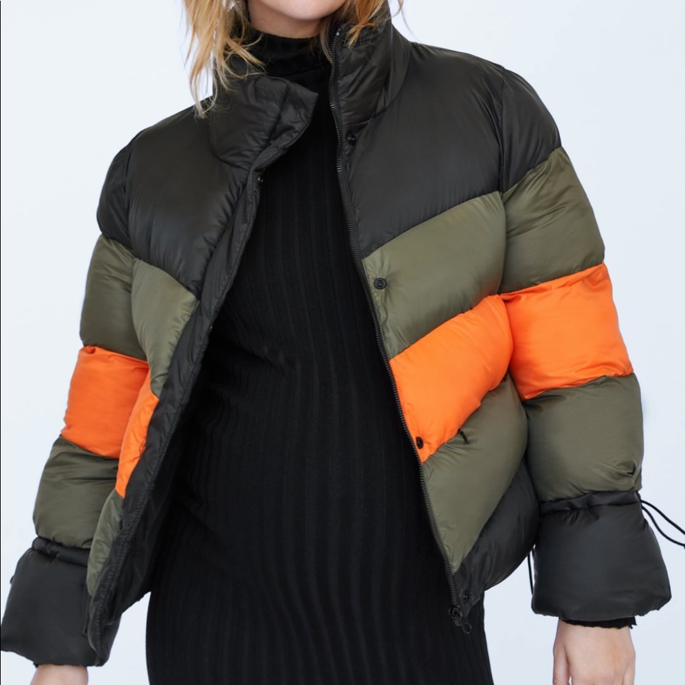 Block color puffer jacket